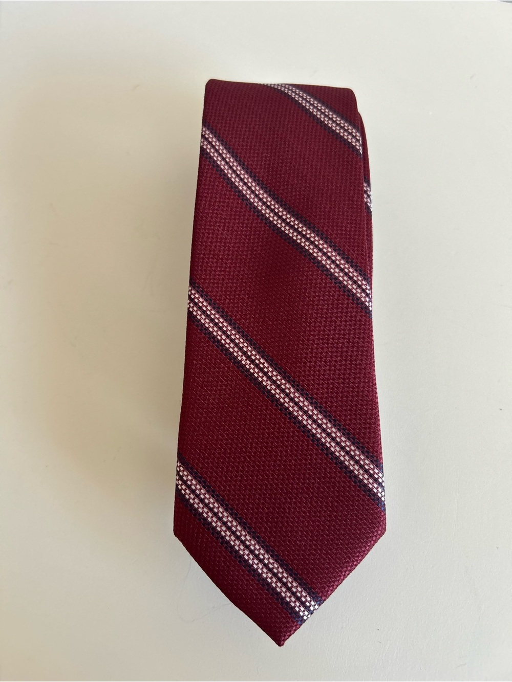 Perry Ellis Portfolio Men's Burgundy Red Stripe Tie Formal Business Wedding